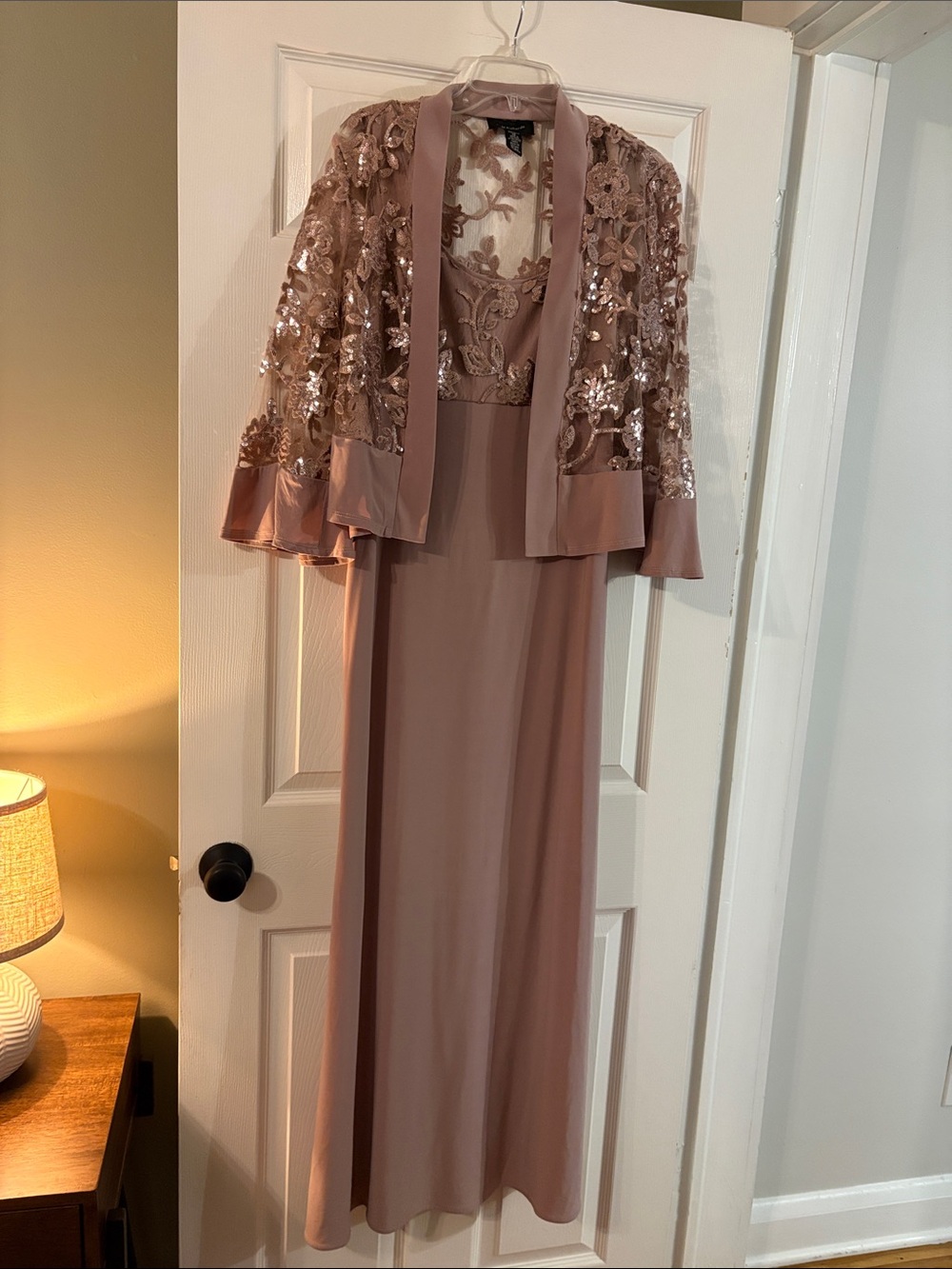 Embroidered Sequined Two-Piece Evening Gown - Dusty Rose
